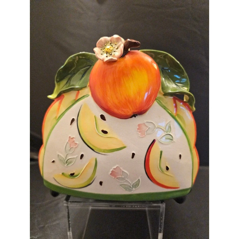 Vintage Blue Sky Ceramic J Mccall‎ Napkin Holder caddy Flowers Ladybug 2004 READ